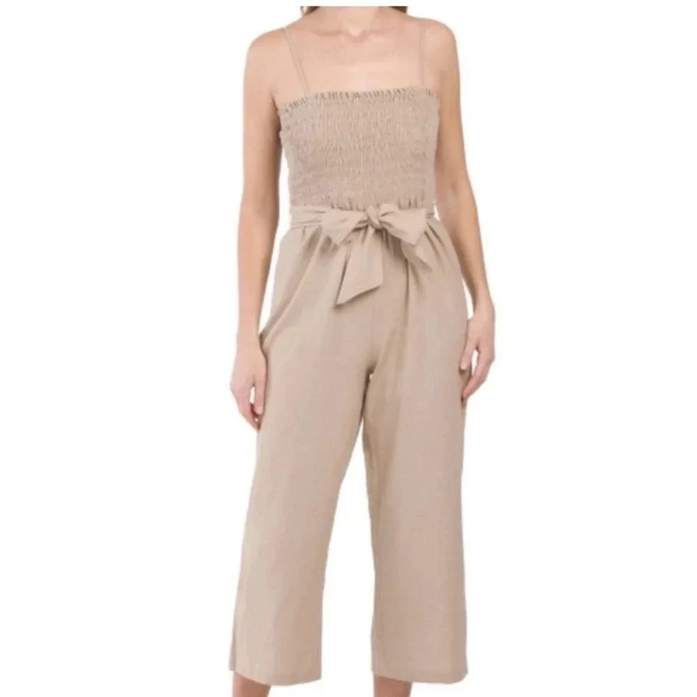 House of Harlow 1960 Linen Cropped Jumpsuit Size Medium